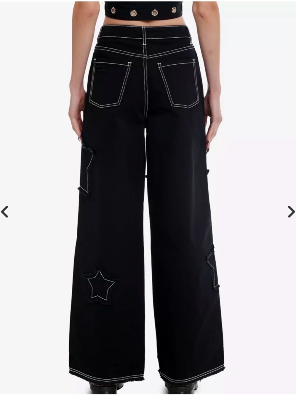 Hot Topic Black Frayed Star Patch Wide Leg Pants Size 7 - Picture 2 of 10